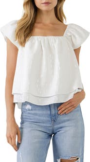 Endless Rose Sequin Accent Square Neck Top