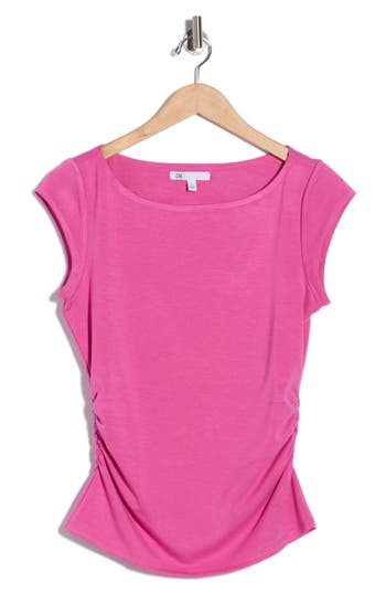 Dr2 By Daniel Rainn Cap Sleeve Ruched Side T-shirt In Purple