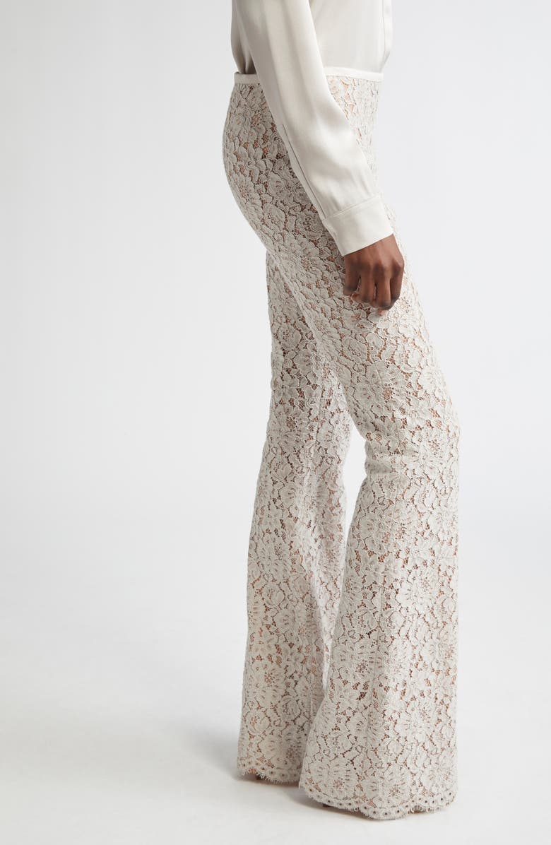 Michael Kors Collection Floral Lace Bootleg Pants, Alternate, color, Oyster