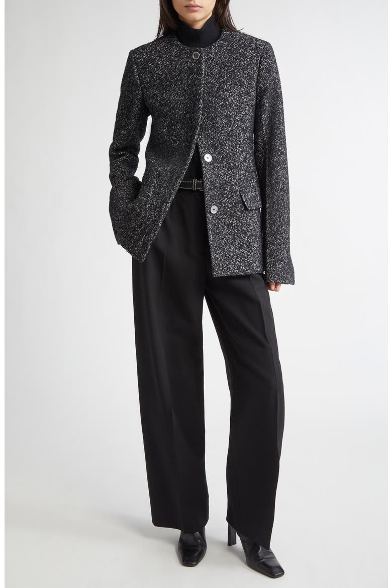Collarless Cinched Wool Blend Jacket, Alternate, color, BLACK/ WHITE
