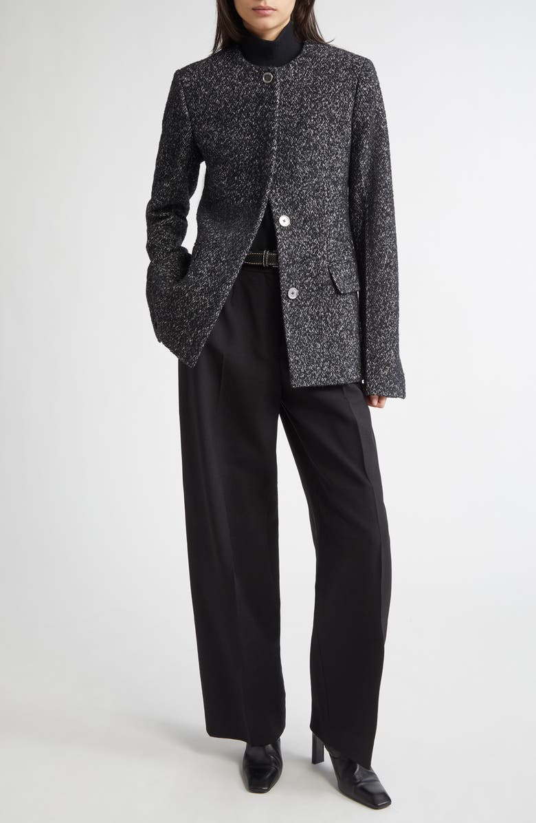 TOTEME Collarless Cinched Wool Blend Jacket, Alternate, color, Black/ White