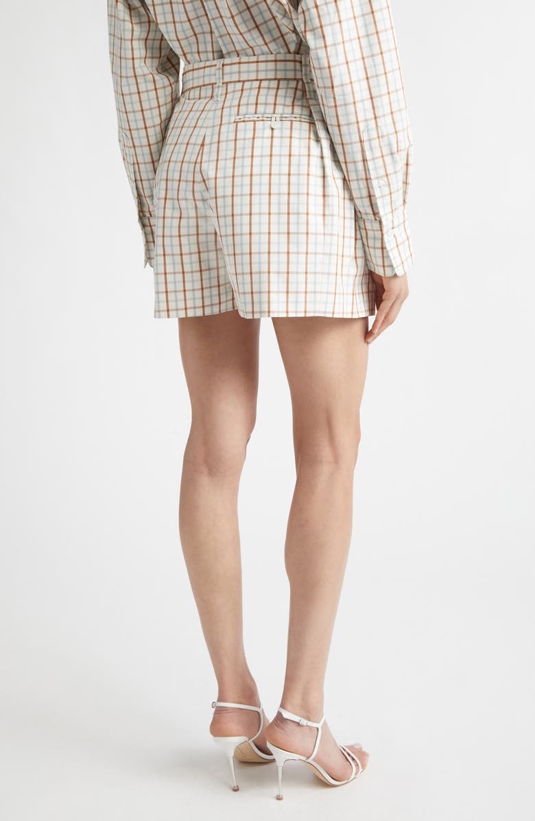 Victoria Beckham Check Pleated Cotton Wide Leg Shorts, Alternate, color, Multi / White Check