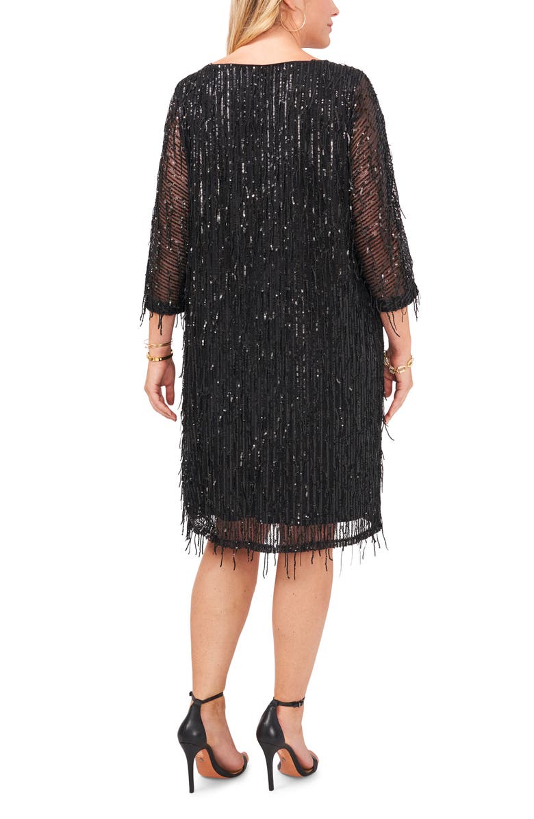 Vince Camuto Sequin Stripe Fringe Shift Dress, Alternate, color, 