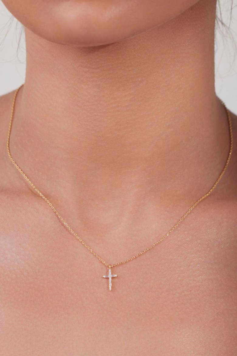 14k Gold Plated Iris Cross Necklace Delicate Meaningful Minimalist Trendy, Alternate, color, Gold