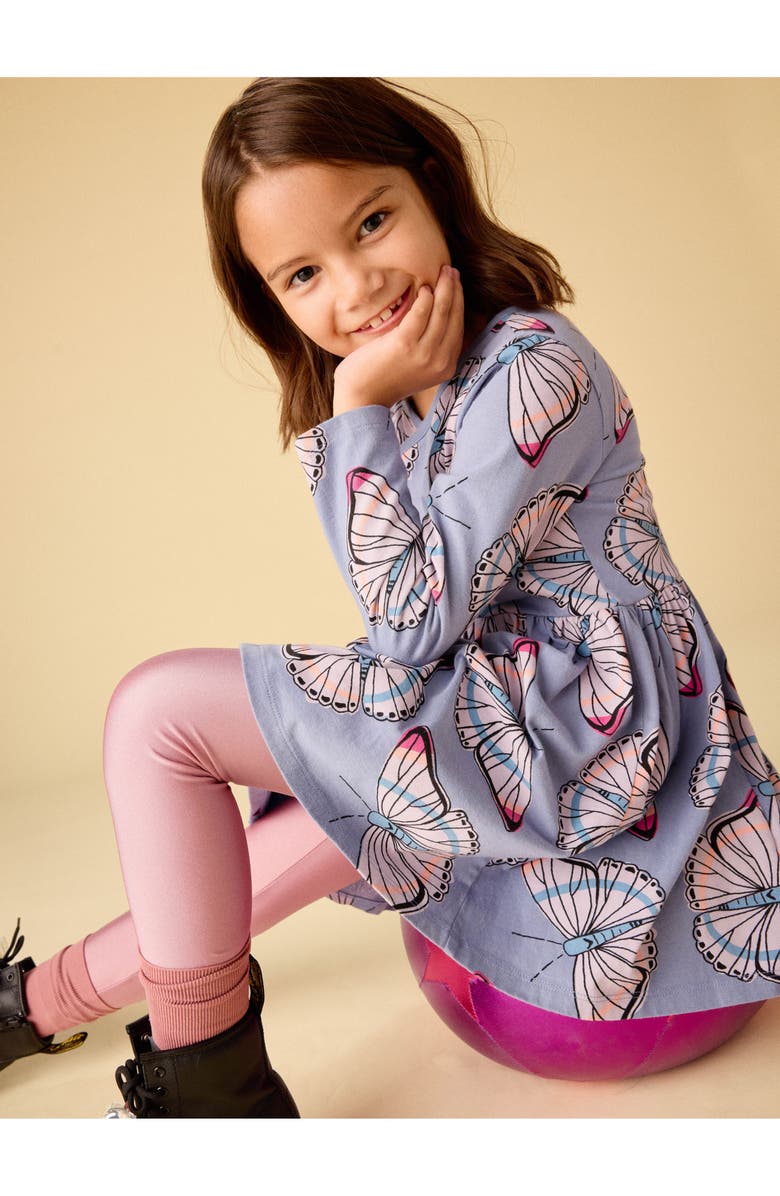 Tea Collection Long Sleeve Wrap Neck Dress, Alternate, color, Butterfly Dance