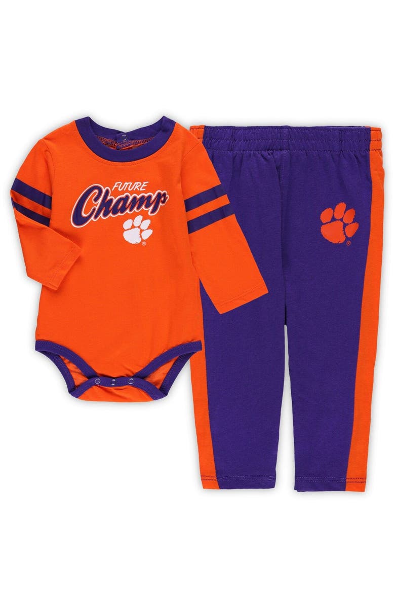Outerstuff Newborn & Infant Orange/Purple Clemson Tigers Little Kicker Long Sleeve Bodysuit & Sweatpants Set, Main, color, 
