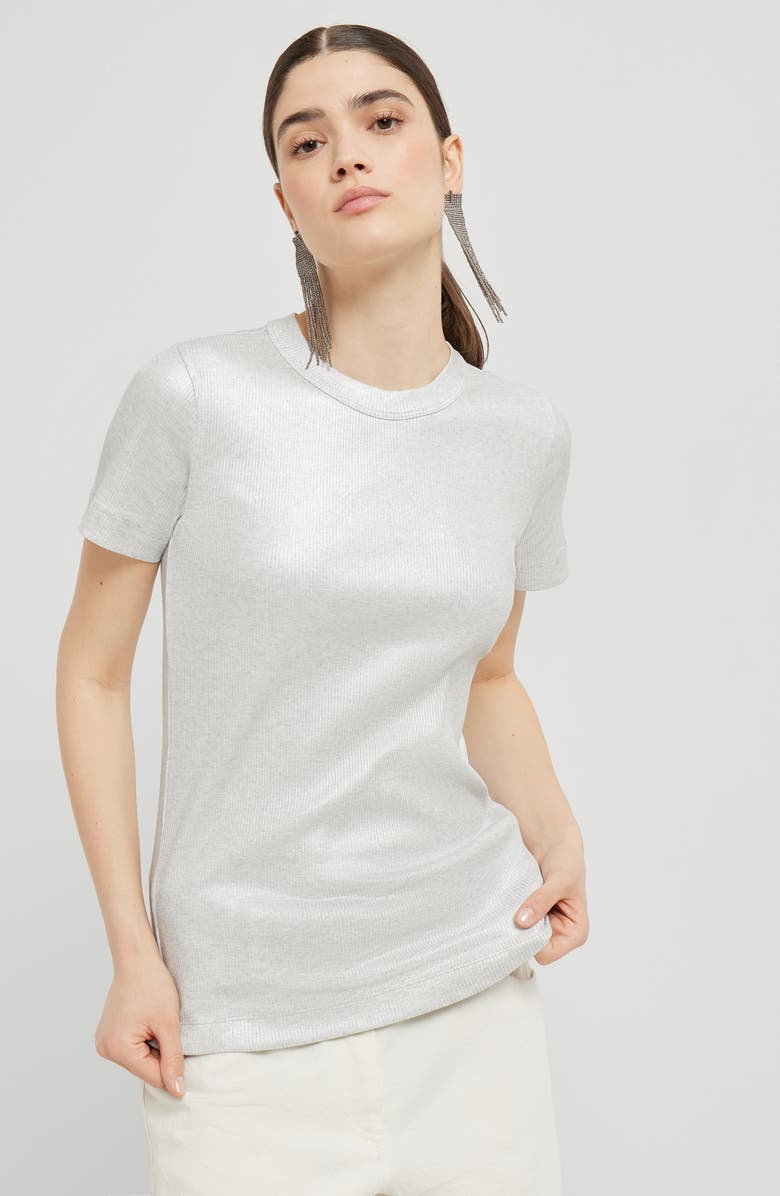 Brunello Cucinelli Sparkling jersey T-shirt, Alternate, color, Silver