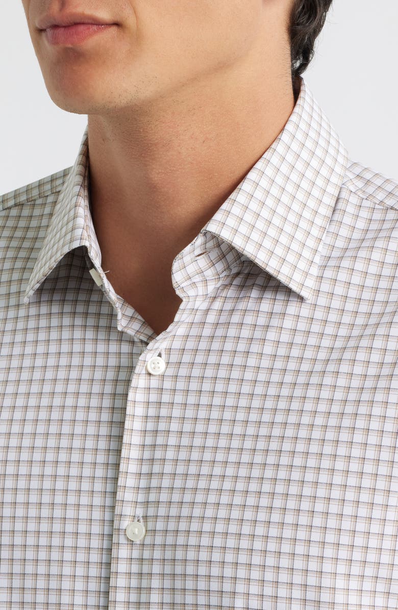 BOSS Hank Slim Fit Shadow Check Stretch Dress Shirt, Alternate, color, Medium Beige