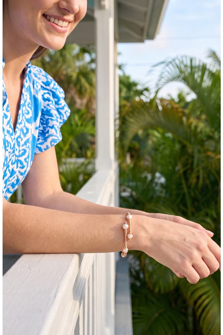Mykonos Cultured Freshwater Pearl Cuff Bracelet, Alternate, color, GOLD