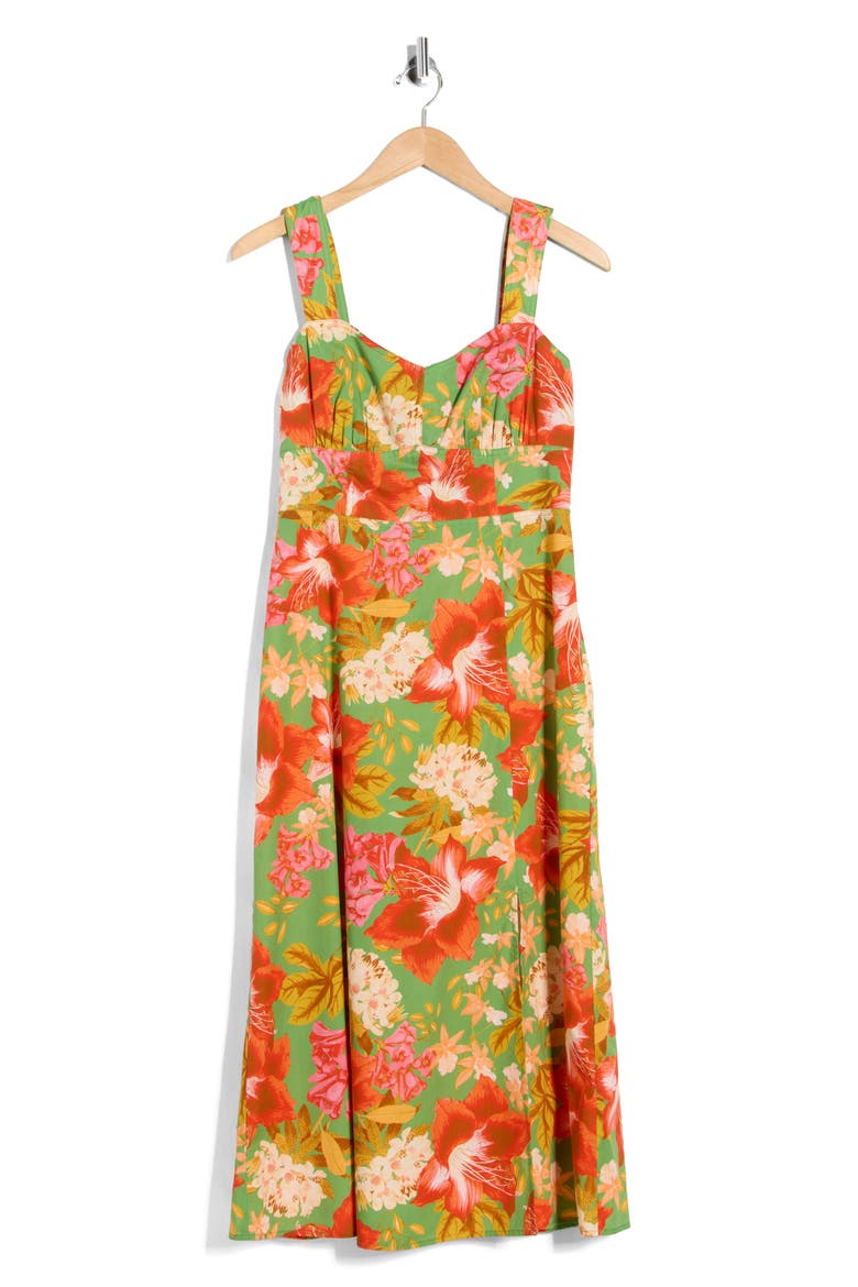 Floral Print Cotton Poplin Midi Dress, Alternate, color, GREEN MULTI