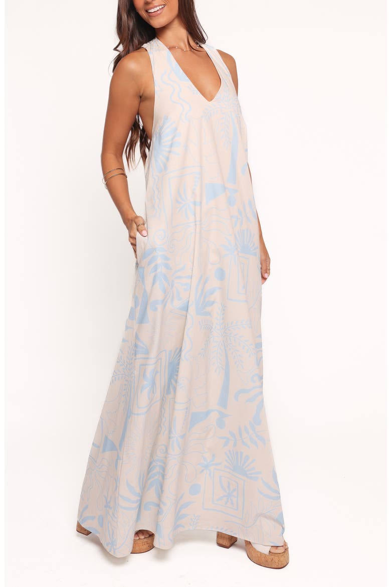 Naida Mixed Print Cotton Halter Maxi Dress, Alternate, color, BLUE SOLEIL