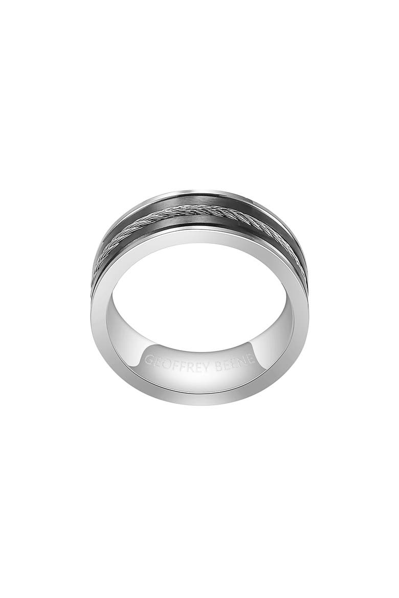 Men's Stainless Steel Inset Wire Band Ring, Alternate, color, BLACK