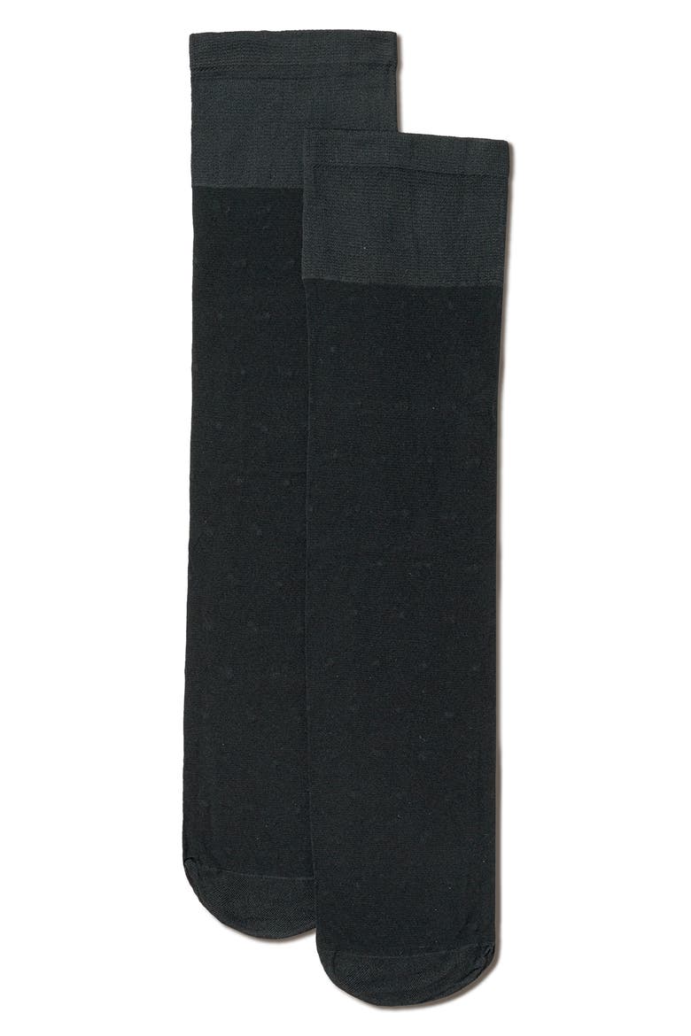 Doris Polka Dot Mesh Knee Socks, Alternate, color, BLACK