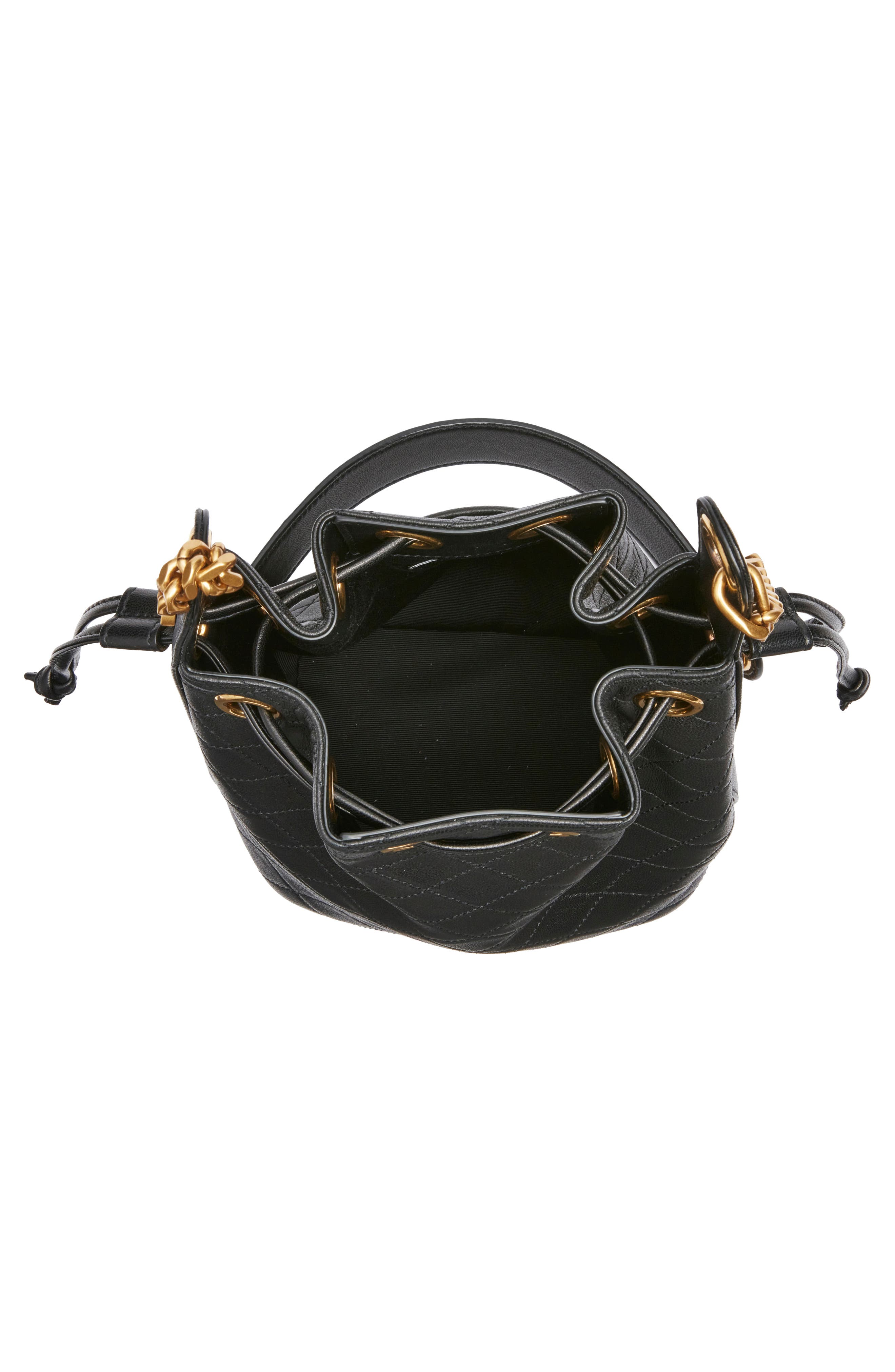 Saint Laurent Cassandre Quilted Leather Bucket Bag, Alternate, color, Noir