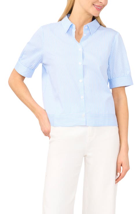 Stripe Puff Sleeve Button-Up Shirt