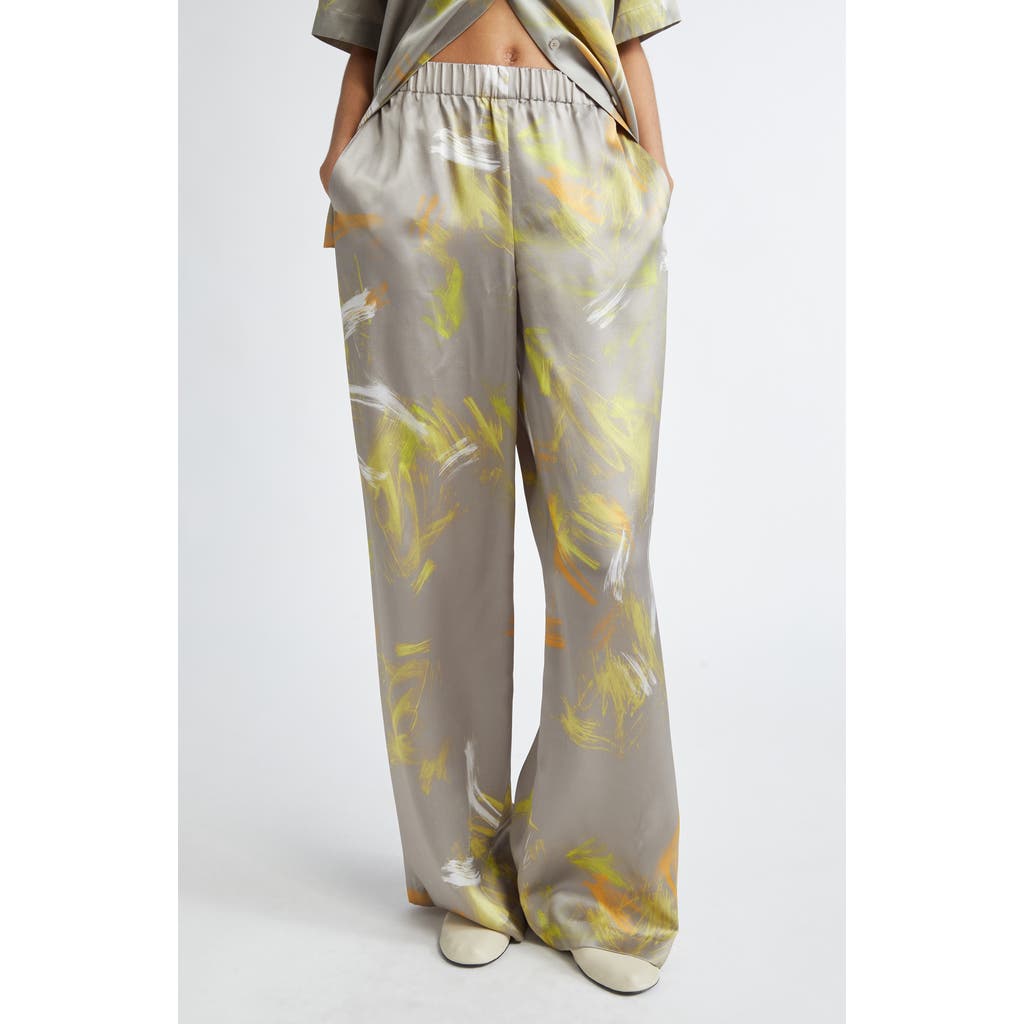Lafayette 148 New York Riverside Pastel Smudge Silk Satin Pants In Pencil Grey Multi