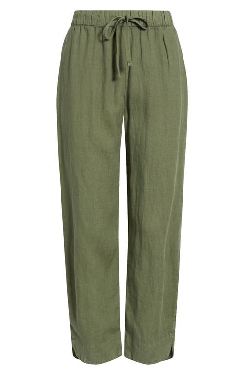 Shop Caslonr Caslon(r) Tie Waist Taper Linen Pants In Green Bronze