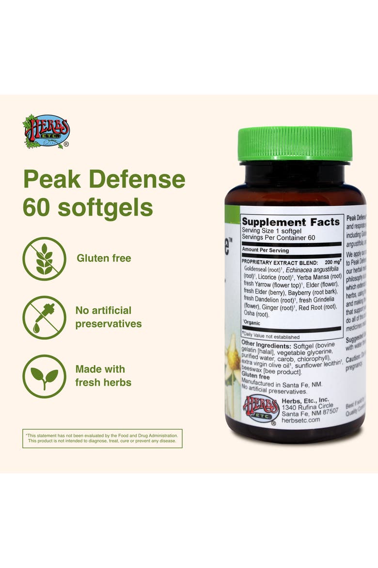 Peak Defense - Support a Healthy Respiratory System - Herbal Supplement to Support Immune Health - Vitality Support Supplement for Adults - Gluten-Free - 60 Softgels, Alternate, color, No Color