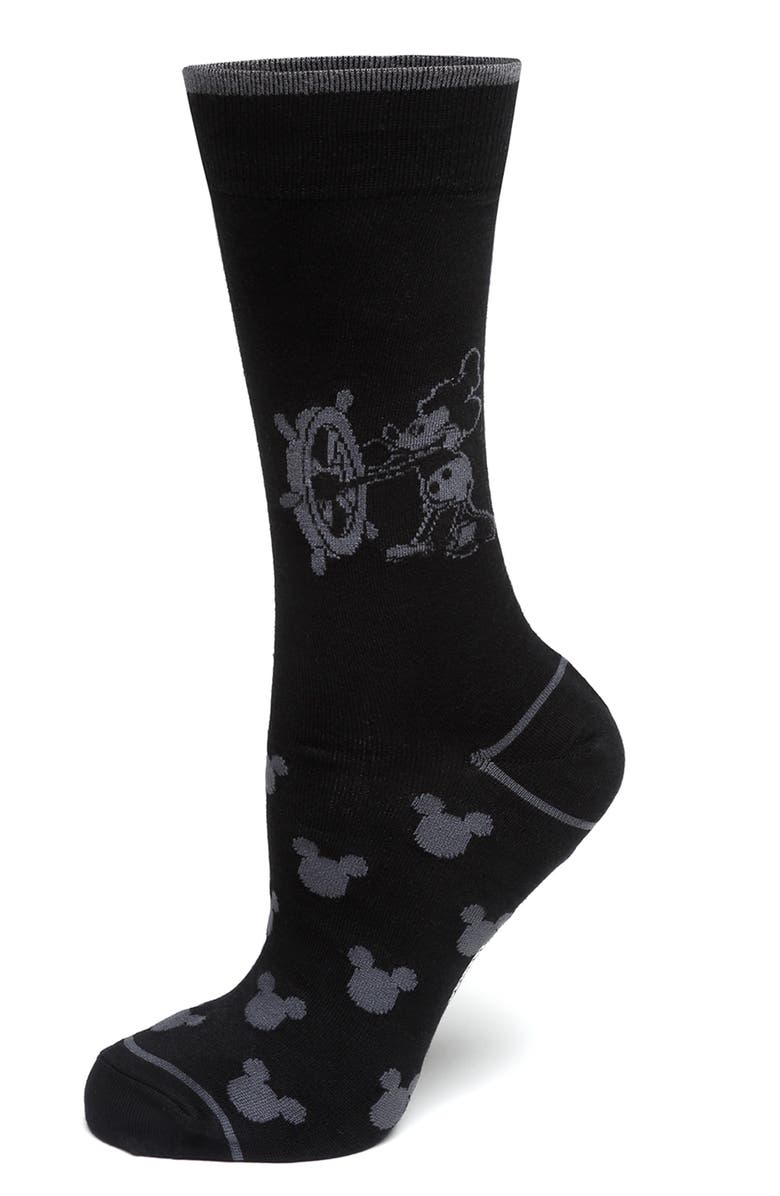 Cufflinks, Inc. Mickey Mouse Steamboat Willie Socks & Lapel Pin Gift Set, Alternate, color, Black Multi