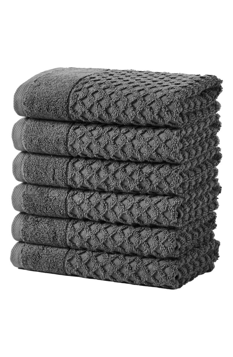 Woven & Weft 6-Pack Diamond Textured Hand Towels, Main, color, Dark Grey