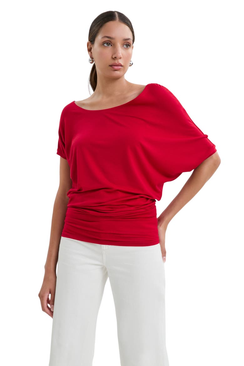 Elena Asymmetric Sleeve Batwing Top, Alternate, color, RED