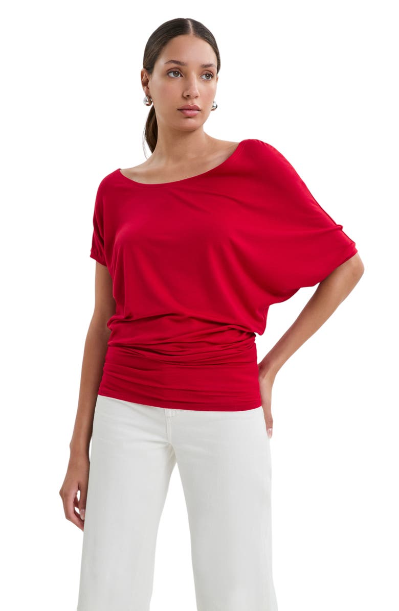 Marcella Elena Asymmetric Sleeve Batwing Top, Alternate, color, Red