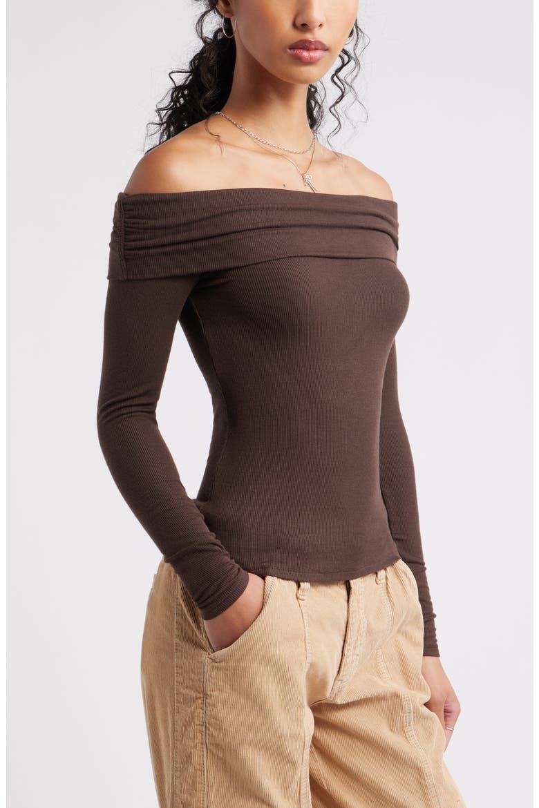 Rib Off the Shoulder Top, Alternate, color, BROWN COFFEE