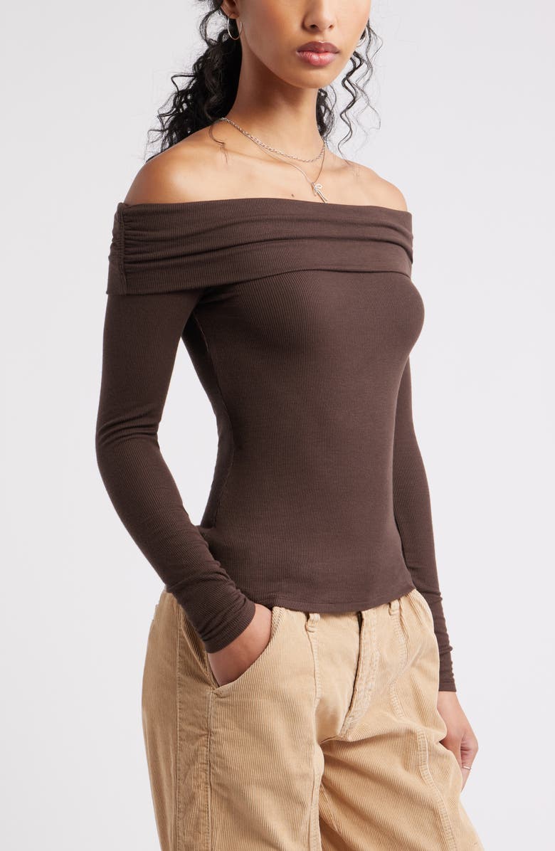BP. Rib Off the Shoulder Top, Alternate, color, Brown Coffee