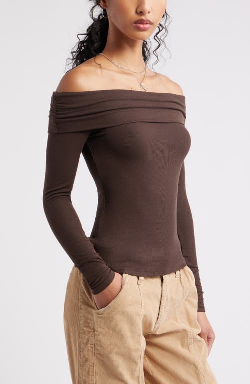 Bp. Rib Off The Shoulder Top In Brown