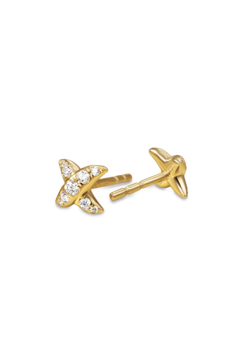 Crossover X Stud Earrings in 18K Yellow Gold with Diamonds, 6mm, Alternate, color, 18K GOLD