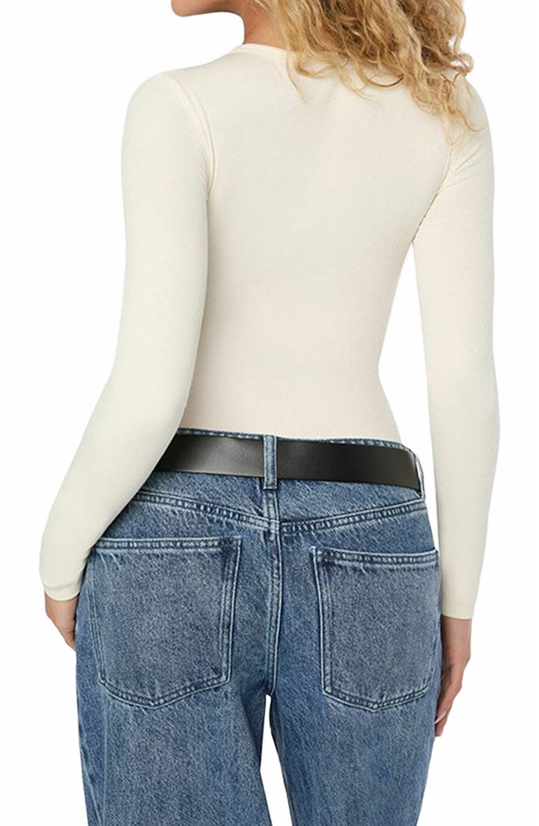 WeWoreWhat Crew Neck Henley Bodysuit, Alternate, color, Ivory