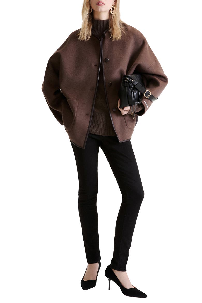 Wool Blend Collarless Coat, Alternate, color, BROWN