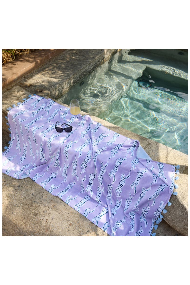 Leaping Leopard Beach Towel, Alternate, color, LILAC