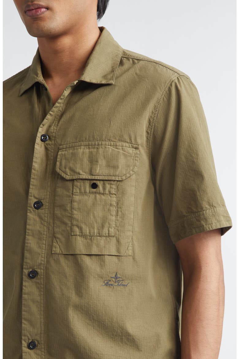 Cotton & Nylon Ripstop Short Sleeve Button-Up Shirt, Alternate, color, MILITARY GREEN