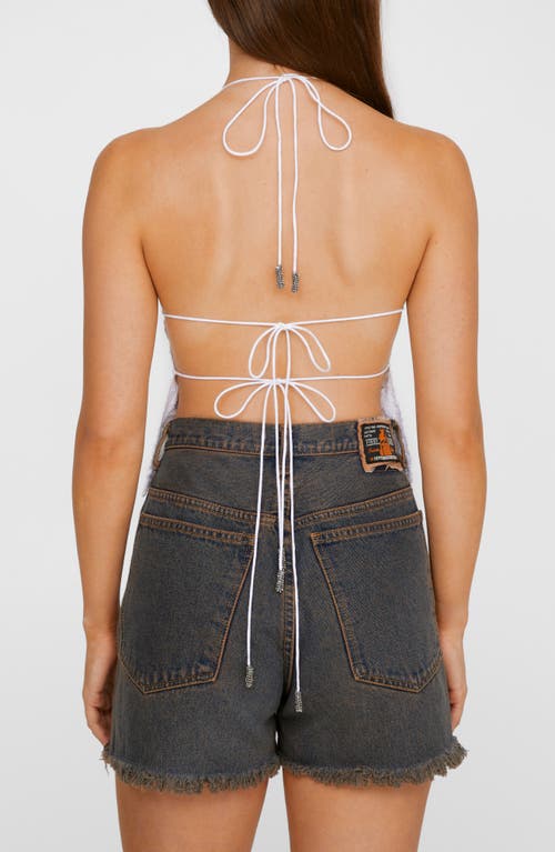 Nasty Gal Beaded Lace Trim Halter Top In White