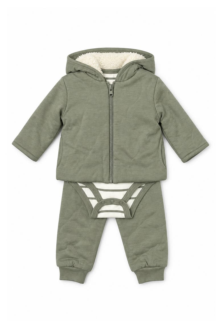 Kids' 3-Piece Quilted Jacket, Bodysuit & Joggers Set, Main, color, OPEN GREEN