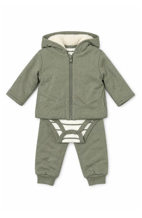 3-Piece Quilted Jacket, Bodysuit & Joggers Set