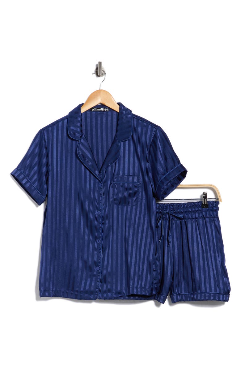 Tart Dixie Stripe Satin Shorts Pajamas, Alternate, color, Shadow Stripe Navy
