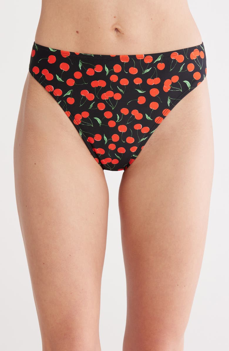 Good American Good Waist Cherry Print Cheeky Bikini Bottoms, Main, color,