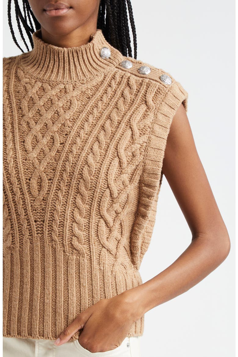 Holton Wool Button Shoulder Cap Sleeve Sweater, Alternate, color, RUSSET