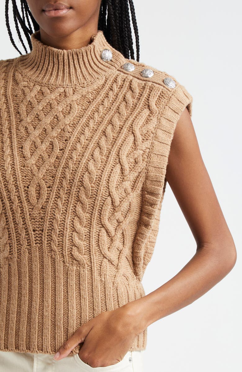 Veronica Beard Holton Wool Button Shoulder Cap Sleeve Sweater, Alternate, color, Russet