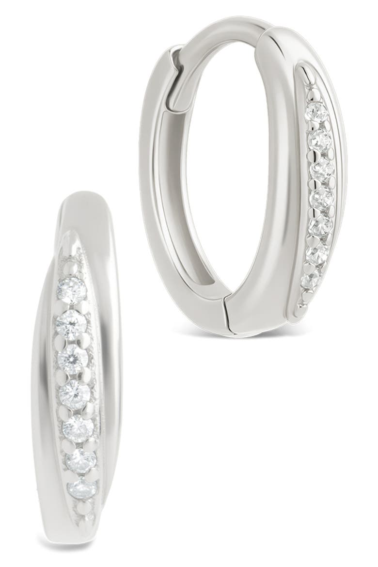 Denise Cubic Zirconia Pavé Huggie Hoop Earrings, Main, color, SILVER