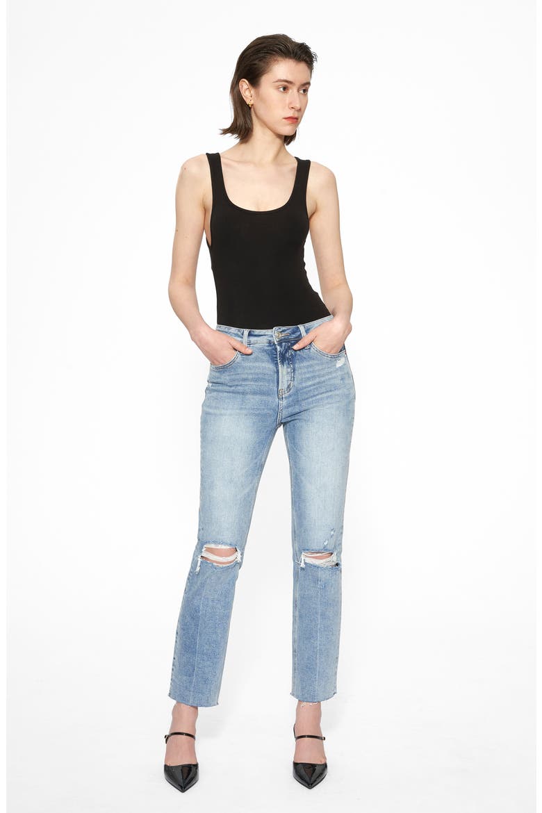 High Waist Ripped Straight Leg Jeans, Alternate, color, LIGHT BLUE