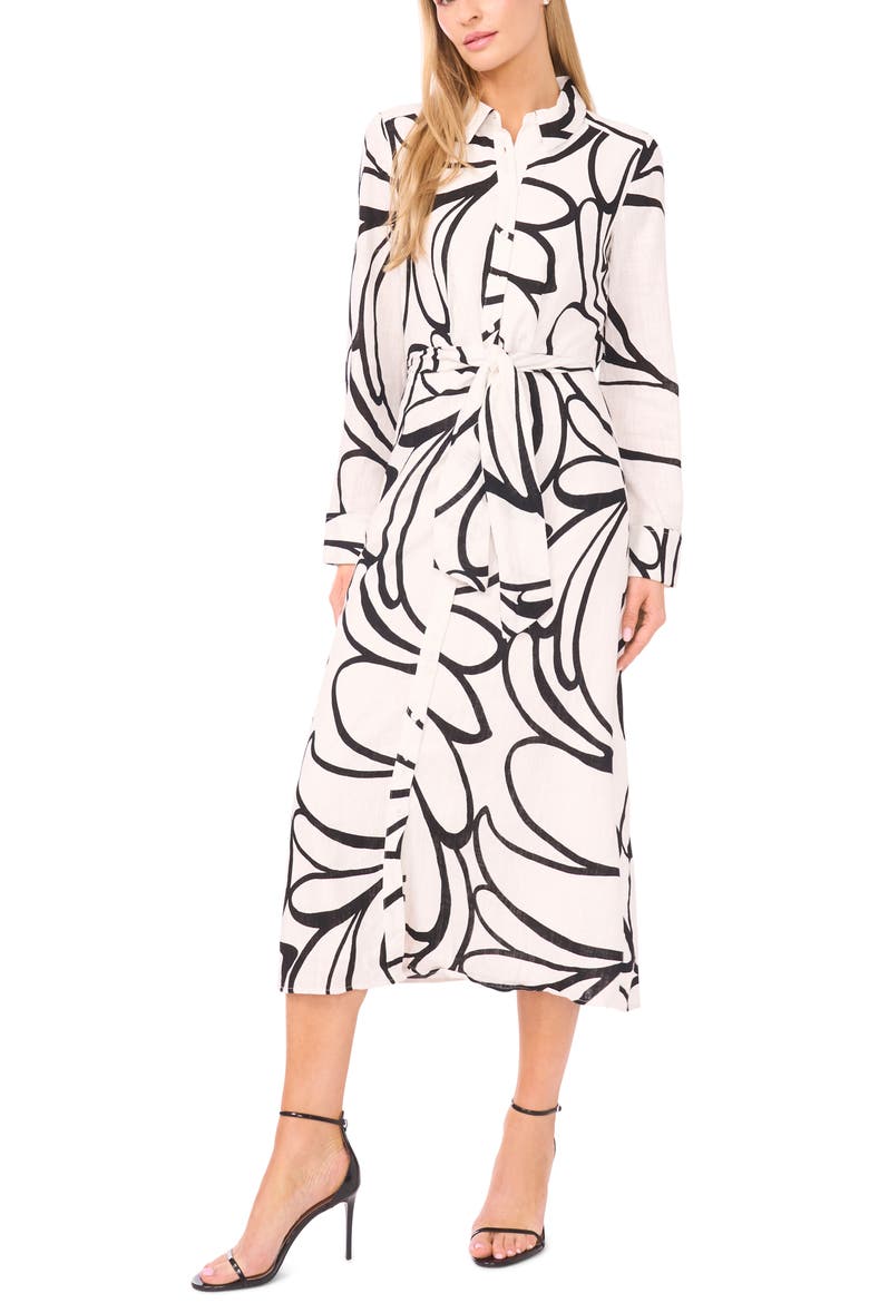 Abstract Print Tie Waist Maxi Dress, Main, color, NEW IVORY