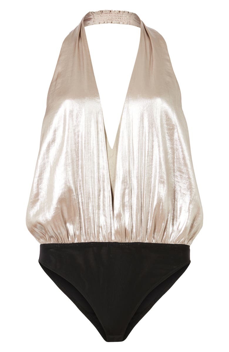 AllSaints Dora Halter Satin Bodysuit, Alternate, color, 