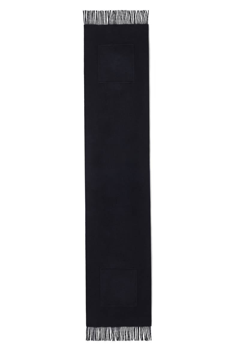 Patch Pocket Wool & Cashmere Fringe Scarf, Alternate, color, INK