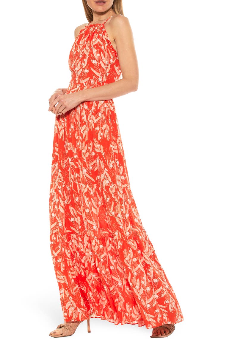 Kira Ruffled Halter Neck Maxi Dress, Alternate, color, ORANGE ETCHED