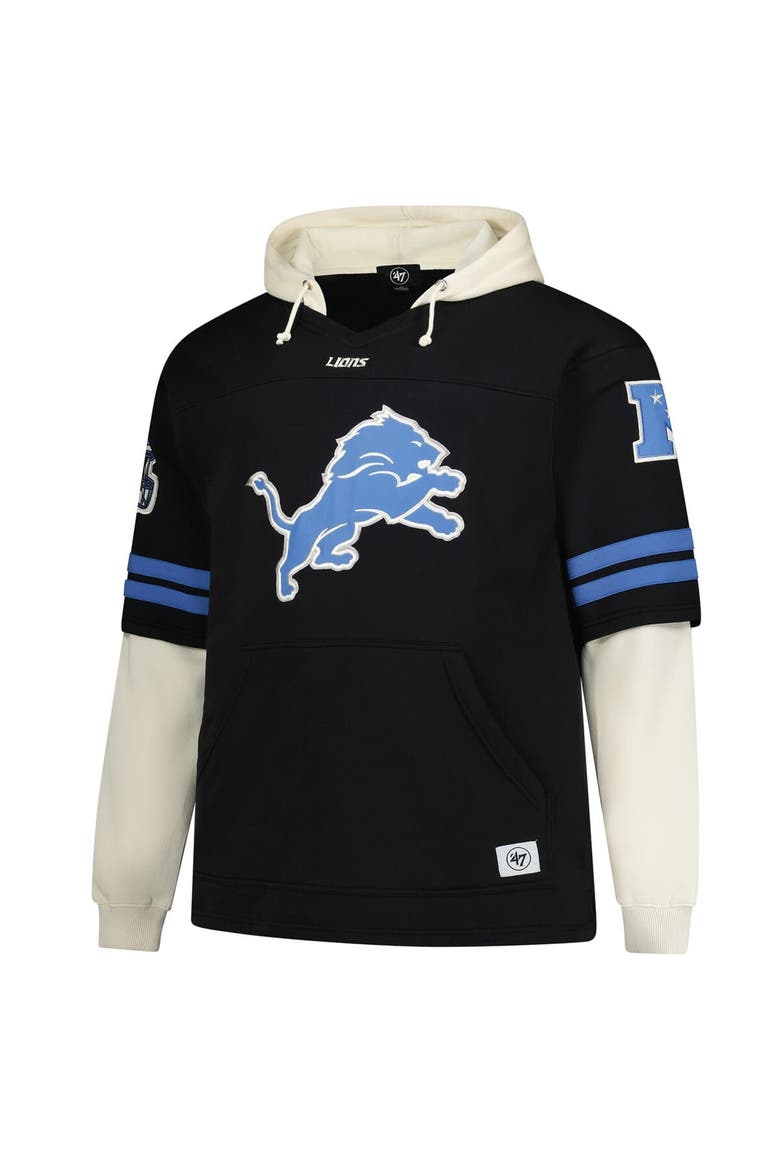 Men's '47 Black Detroit Lions Big & Tall Split Zone Cornerback V-Neck Hoodie, Alternate, color, Black