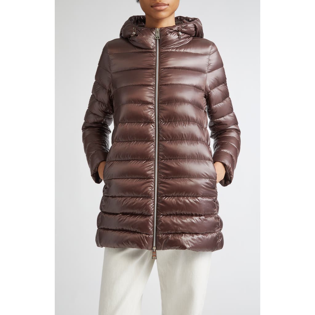 Herno Shiny Nylon Hooded Down Puffer Jacket In Brown