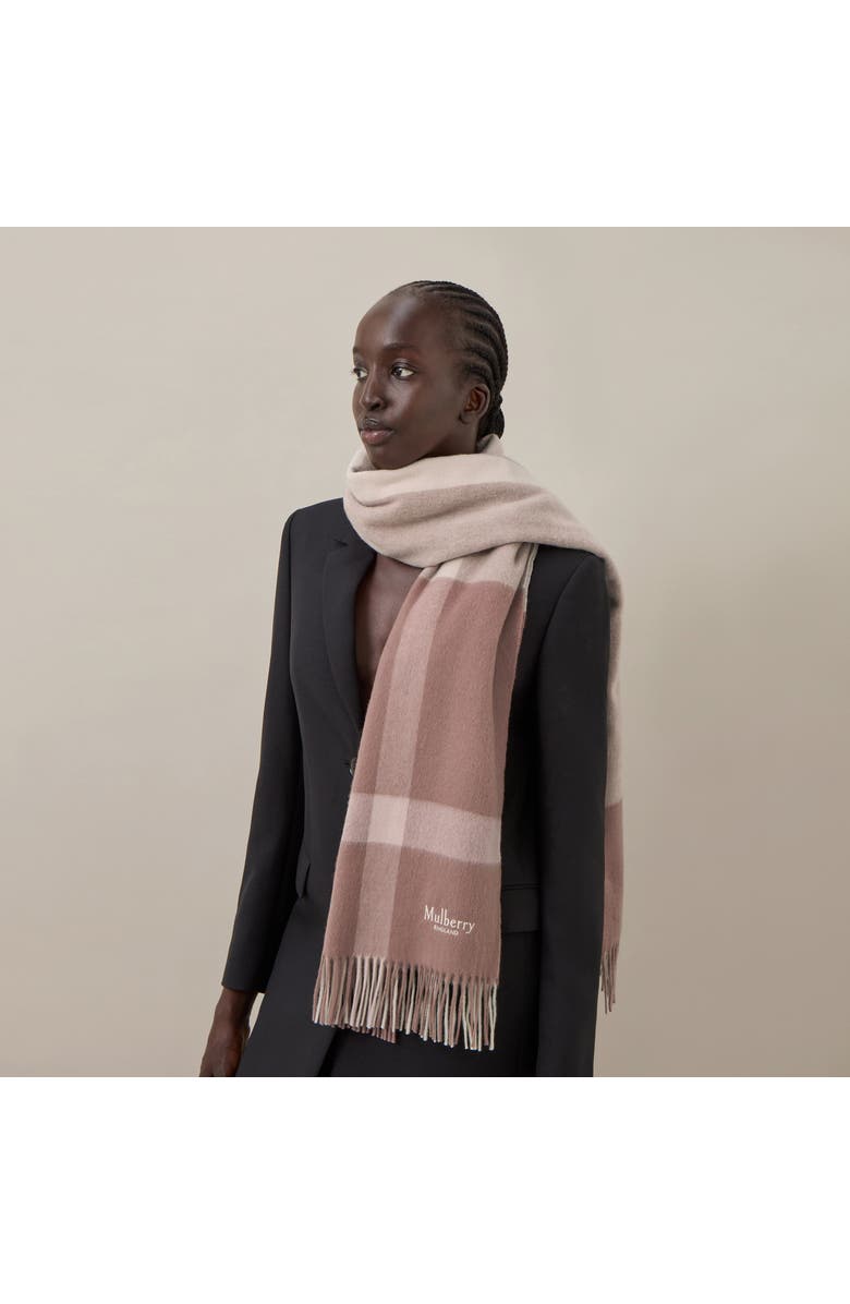Mulberry Large Check Merino Wool Scarf, Alternate, color, Autumn Rose-Powder Rose